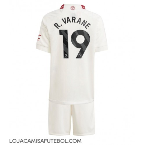 Camisa de Futebol Manchester United Raphael Varane #19 Equipamento Alternativo Infantil 2023-24 Manga Curta (+ Calças curtas)